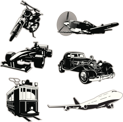 editable vector vehicles as black and white silhouettes. vector