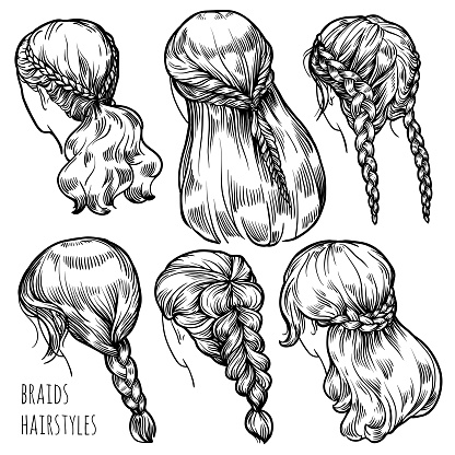 Set of 6 women's braids hairstyles