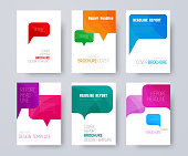 istock set of A4 covers with multi-colored bubbles talking. 807288610