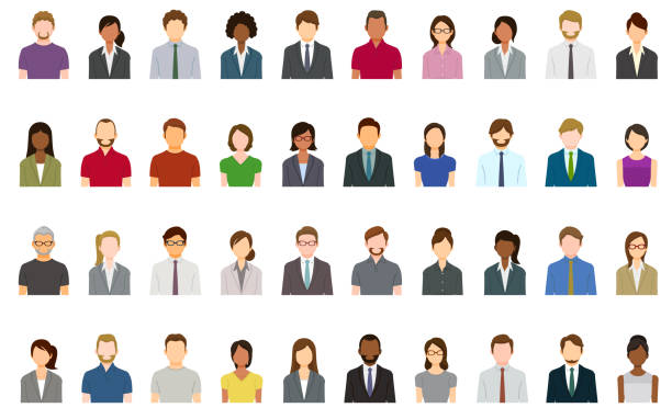 Set of abstract business people avatars 40 People avatars. ethnicity stock illustrations