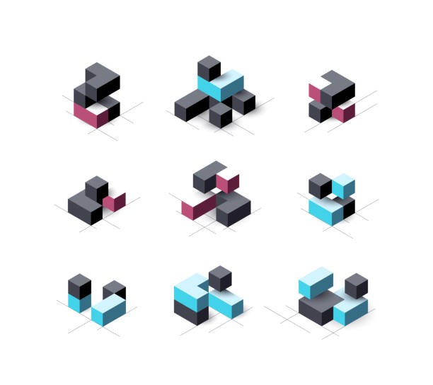 stockillustraties, clipart, cartoons en iconen met verzameling van abstracte kubusvormige vector ontwerpelementen. - blok vorm