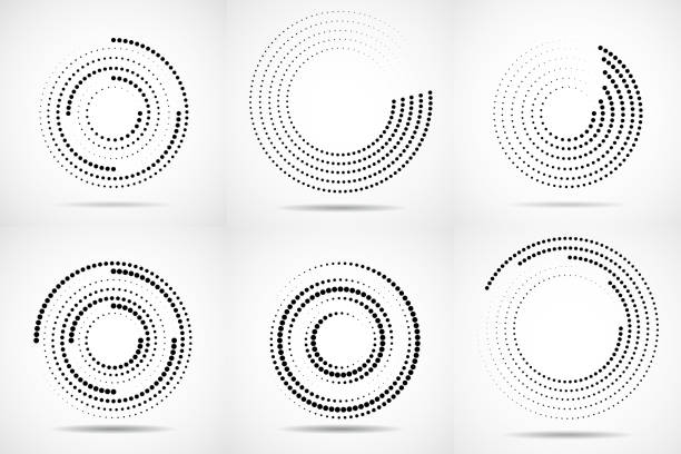 Set of abstract dotted circles Set, Abstract, Circle, Dot, Halftone effect, Blurred Motion, Logo, Ball spiral stock illustrations