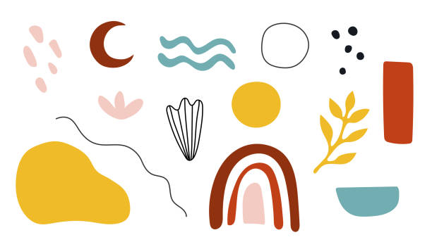 Set of abstract floral and weather shape vector illustrations Set of abstract floral and weather shape vector illustrations. Perfectly usable to create your own corporate design elements like invitations, cards and templates. desert area icons stock illustrations