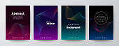Set of abstract gradient colorful wave shape on dark background for Brochure, Flyer, Poster, leaflet, Annual report, Book cover, Banner. Minimal Graphic Design Layout template, A4 size