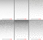 Set of Abstract Gradient Halftone Dots Backgrounds. A4 paper size, vector illustration.