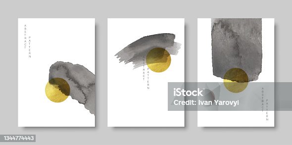 istock Set of abstract hand painted illustrations for wall decor, postcard, social media banner or brochure cover. Modern abstract painting. Vector illustration. 1344774443