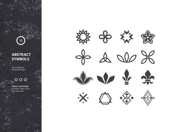 Set of Abstract Symbols and Graphic Elements Set of Abstract Symbols and Graphic Elements. Vector Floral Icons. Hipster Designs for Labels, Badges and Logos. airplane borders stock illustrations
