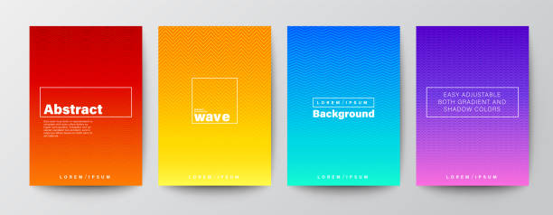 Set of abstract zigzag wave line stripe on gradient background. Minimal futuristic background for Brochure, Flyer, Poster, leaflet, Book cover, Banner, Presentation, Website, App, wallpaper.  gradient stock illustrations
