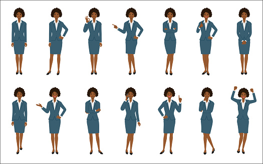 Set of african american businesswoman isolated on white background