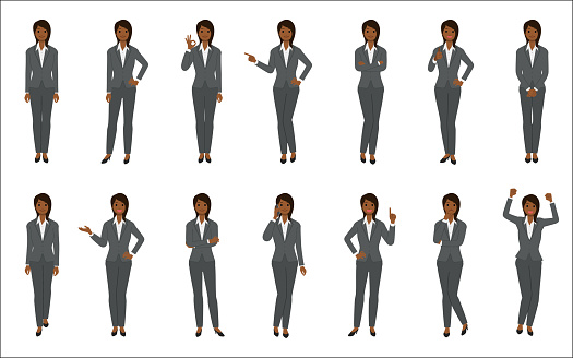 Set of african american businesswoman isolated on white background