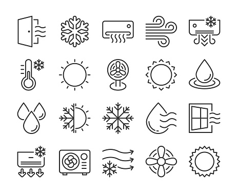 Set of Air Conditioning Line Icons. Vector Illustration. Editable Stroke, 64x64 Pixel Perfect.