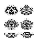 istock Set of all-seeing eye masonic symbol tattoo. Vision of the emblem of Providence. Vector illustration. 1354054925