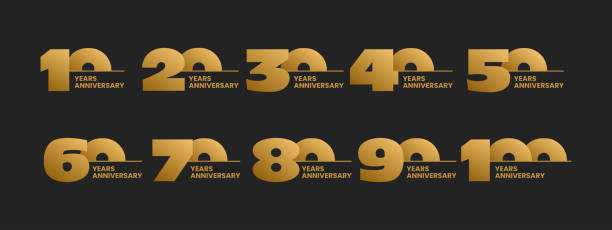 Set of anniversary logo design on black. vector art illustration