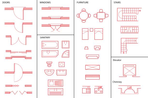 Set of Architectural Symbols Illustration of a Set of Architectural Symbols architecture symbols stock illustrations