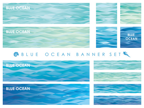 Set of assorted banners with wave patterns.