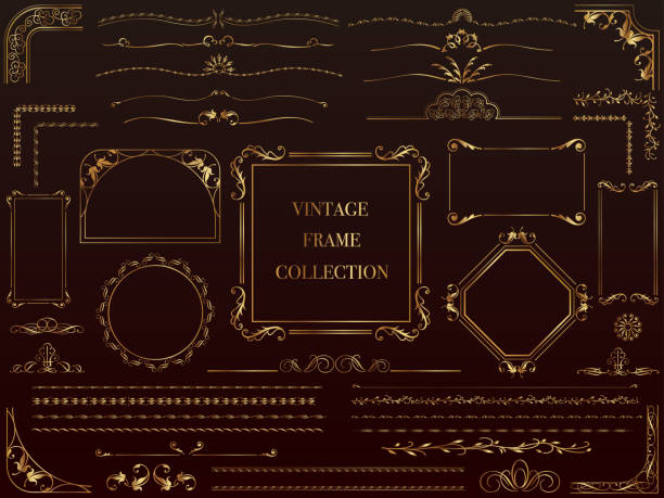 Set of assorted gold vintage frames. Set of assorted gold vintage frames, vector illustration. finance borders stock illustrations