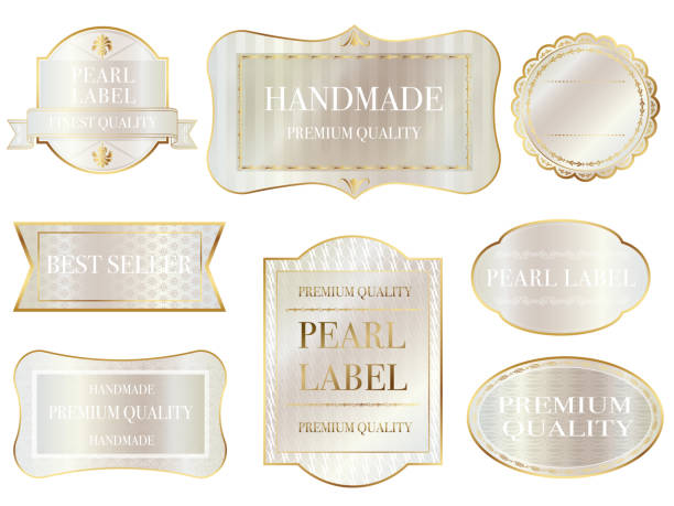 Set of assorted pearl-colored labels with text space on a white background. Set of assorted pearl-colored labels with text space on a white background, vector illustration. pearl jewelry stock illustrations