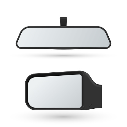 Set of automobile rear view mirrors vector illustration. Back glass reflection for control behind