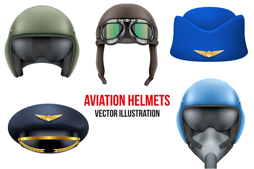 Set of Aviator Helmets and hats.