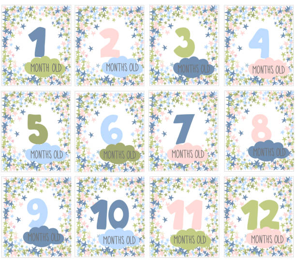 Set of baby milestone cards for boy or girl. vector art illustration