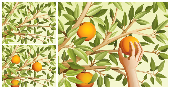 Set of backgrounds with leaves and fruits in pastel colors.