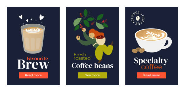 stockillustraties, clipart, cartoons en iconen met set banners met koffie - coffee illustration plukken