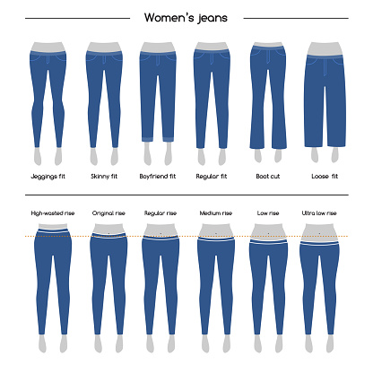 Set Of Basic Types Of Womens Jeans Types Of Rises Jeans Stock ...