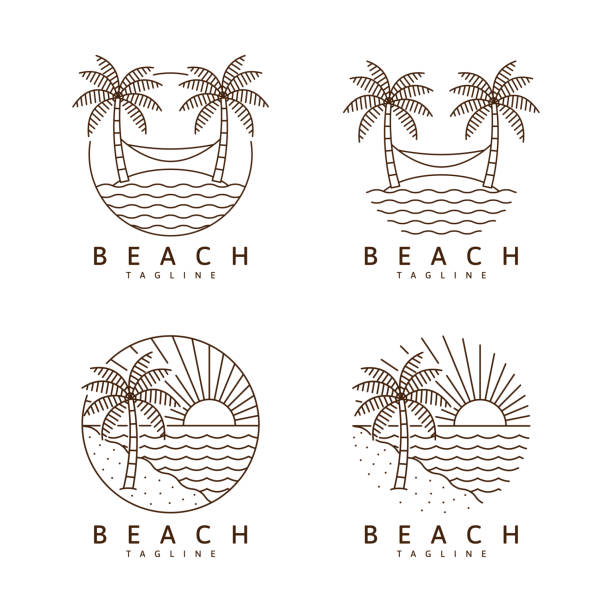 ilustrações de stock, clip art, desenhos animados e ícones de set of beach illustration monoline or line art style - beach wave