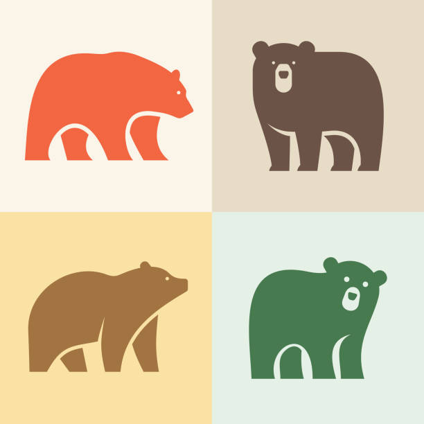 bildbanksillustrationer, clip art samt tecknat material och ikoner med set med björn-logotyp - björn