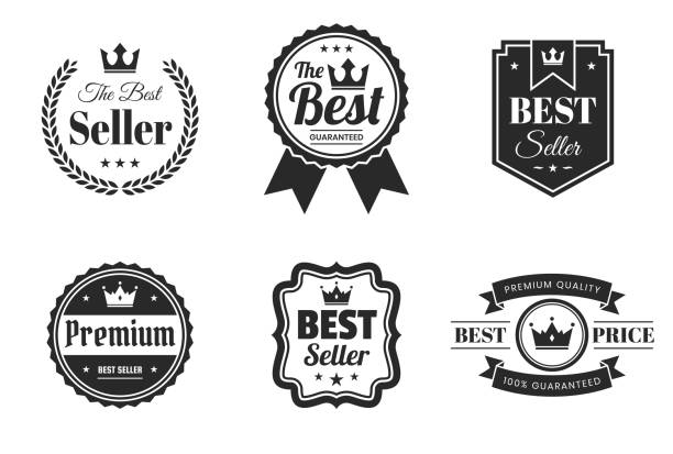 ilustraciones, imágenes clip art, dibujos animados e iconos de stock de conjunto de "mejores" insignias y etiquetas negras-elementos de diseño - insignia símbolo