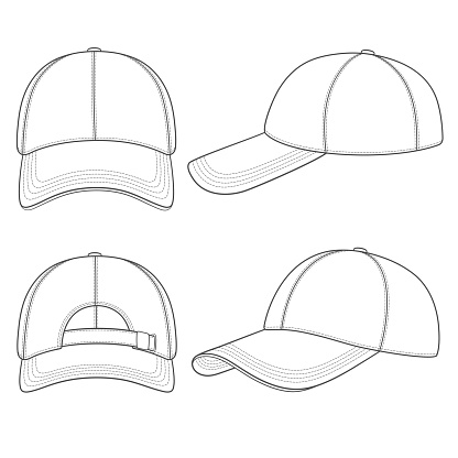 Set Of Black And White Illustrations With A Baseball Cap Isolated ...