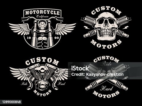 istock A set of black and white motorcycle emblems 1289000848