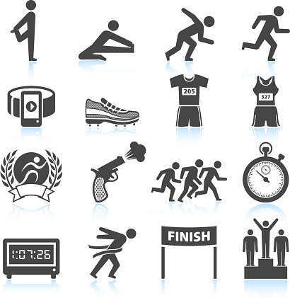 Set of black and white track and field icons
