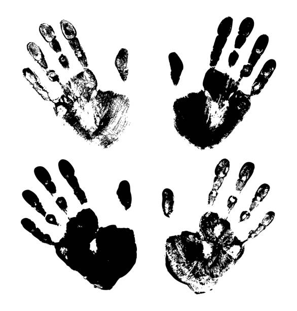 Set of Black Art Hand Prints Set of Black Art Hand Prints, vector grunge illustration handprint stock illustrations