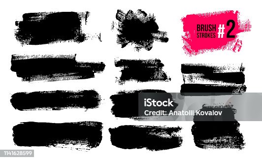 istock Set Of Black Brush Strokes, Paint, Ink, Grunge, Brushes, Lines. Dirty Artistic Elements, Boxes, Frames. Freehand Drawing. Vector Illustration. Isolated On White Background. 1141628599