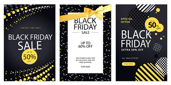 Set of black friday sale flyer template. Use for poster, newsletter, shopping, promotion, advertising.