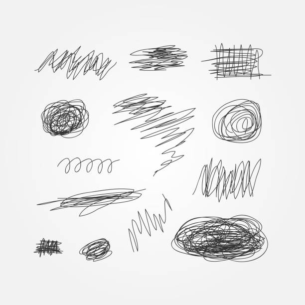 Set of black scribbles drawn by hand. Doodle, sketch, grunge. Set of black scribbles drawn by hand. Doodle, sketch, grunge. Thirteen abstract isolated elements. Vector illustration. scribble stock illustrations