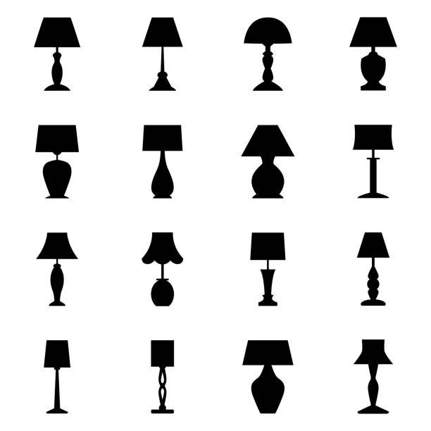 Set of black silhouettes of lamps, vector illustration Set of black silhouettes of lamps, vector illustration bedroom silhouettes stock illustrations