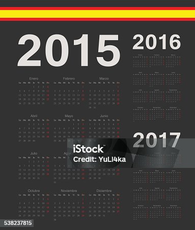 istock Set of black Spanish 2015, 2016, 2017  year vector calendars 538237815