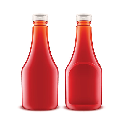 Set of Blank Glass Plastic Red Tomato Ketchup Bottle
