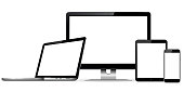 Set of blank screens with computer monitor, laptop, tablet, and smartphone. Vector. illustration.