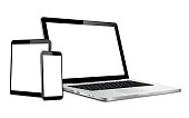 Laptop, tablet, phone mock up. Vector illustration for responsive web design.