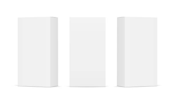 Set of blank white product packaging boxes Set of blank white product packaging boxes. Three rectangular templates in different positions for design or branding. Vector illustration packaging stock illustrations