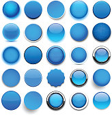 Set of blank blue round buttons for website or app. Vector eps10.