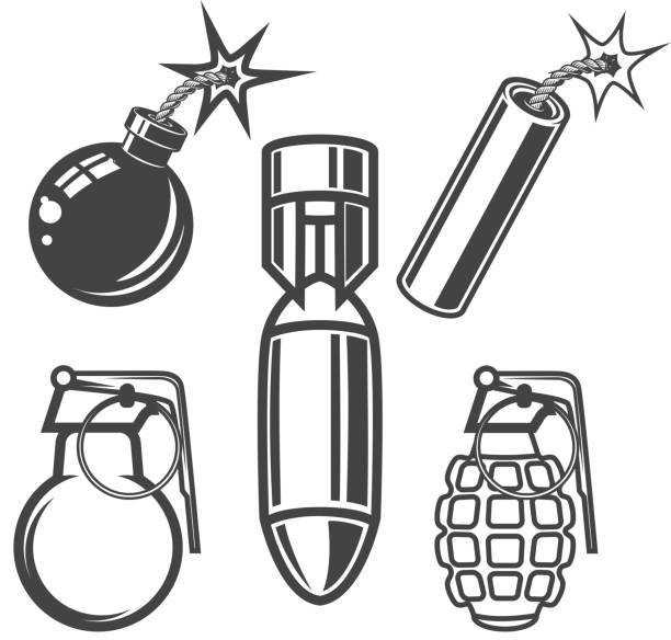 Set of bomb, grenade, dynamite stick illustrations on white background. Vector illustration  firework explosive material stock illustrations