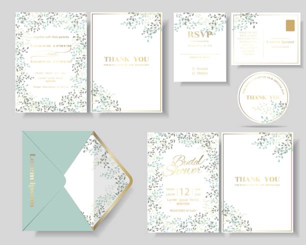 植物の葉の花輪の結婚式招待状のセットです。 - グリーティングカード点のイラスト素材／クリップアート素材／マンガ素材／アイコン素材