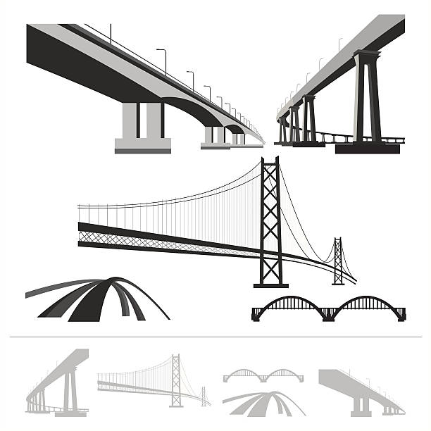 set of bridges, vector silhouette collection isolated on white background set of bridges, vector silhouette collection isolated on white background road silhouettes stock illustrations