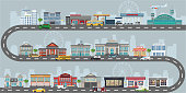 Set of buildings in the style of small business flat design. Architecture of public building and business building, museum, hospital, bank, library, cafe and shop.City life flat infographic design template vector illustration.