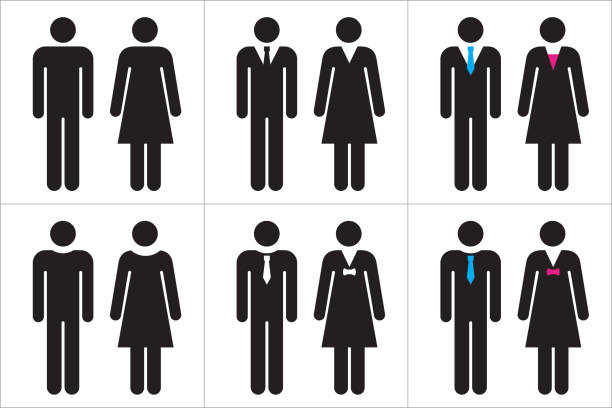 Set of business people icons in black and white – man and woman. Vector illustration of people icons. two women stock illustrations