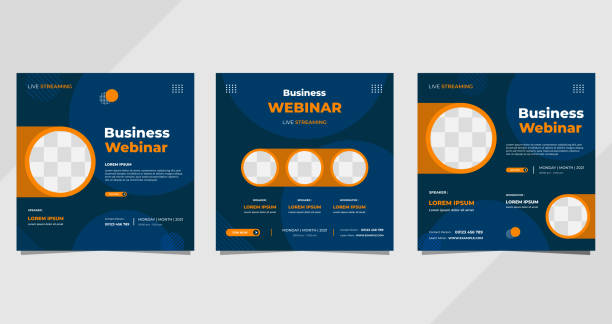 Set of business webinar social media post template with geometric background and circle frame vector art illustration